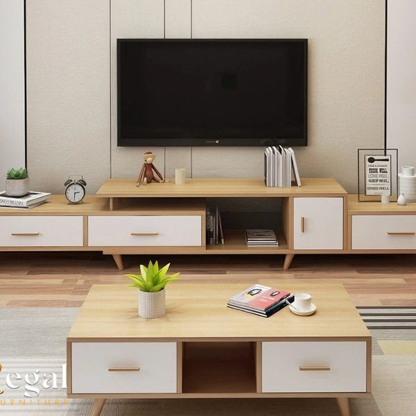 A set consisting of a table and a TV unit - white beige - set8