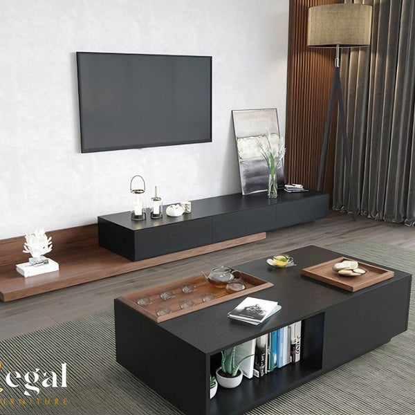 A set consisting of a table and a TV unit - brown black - set12