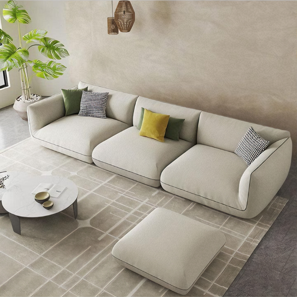3-piece sofa with beech wood pouf 80x230 cm - gray - Km326