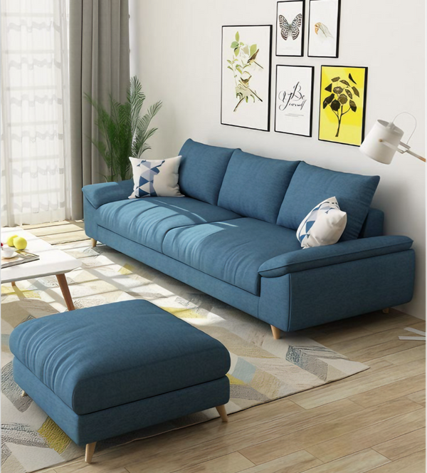 Sofa with beech wood pouf 85x250 cm - Petrol - Km315