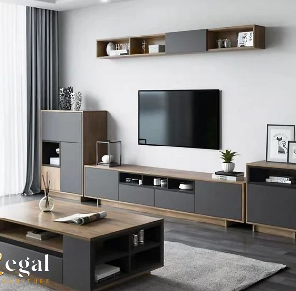 Set of table and TV unit - black brown - set22