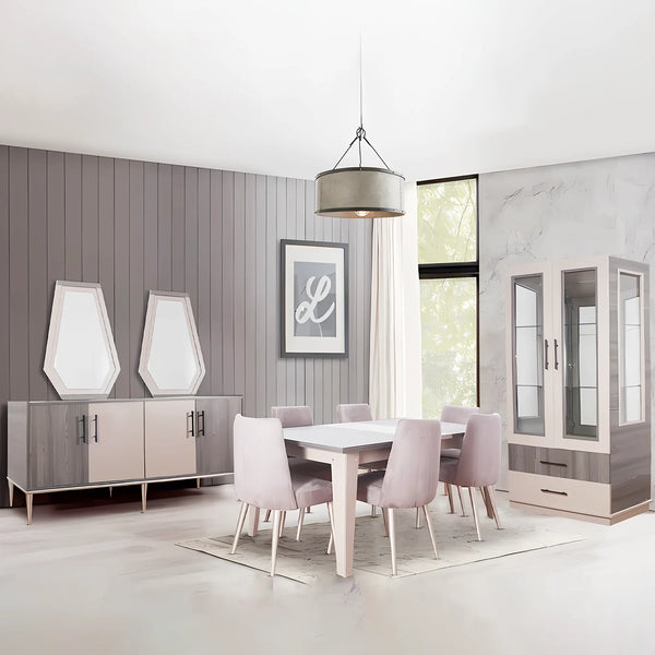 Venus Dining Set 9 Pieces - Beige Brown - DINR1
