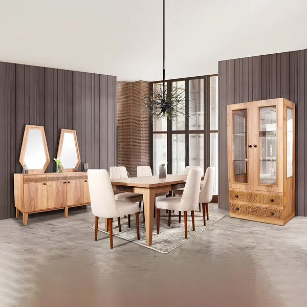 Orient Dining Set 9 Pieces - Wooden Beige - DINR3