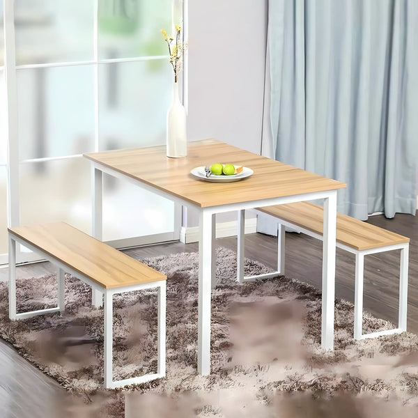 ترابيزة سفرة ستيل مع 2 بينش - ابيض بيج - Dining table-3