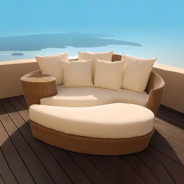 سرير شيزلونج دائري 2 قطعه 150×80 سم - بيج - F724
