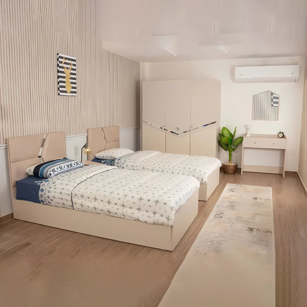 Bed with wardrobe 240×240 cm - White - WS2366