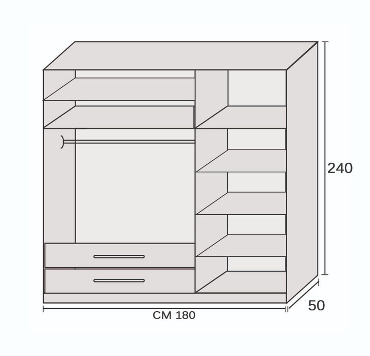 دولاب ملابس 3 ضلفة 240×180 سم - ابيض - WS9 سيجال