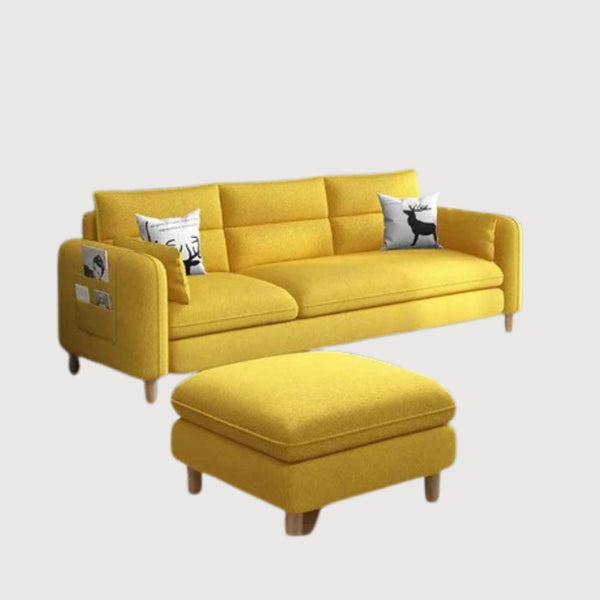 Sofa with beech wood pouf 80x210 cm - yellow - Km266