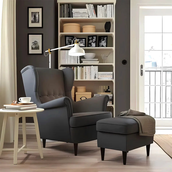 Chair with pouf beech wood 80x90 cm - grey - km216