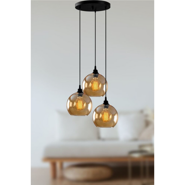 نجفة 3 دلايات زجاجية 50×30 سم - اسود عسلى - ls2241