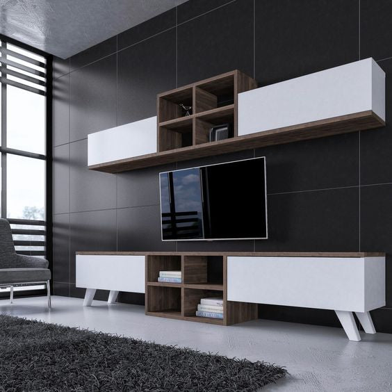 وحدة تلفزيون مع رفوف خشب ام دى اف 220×40 سم - tv29