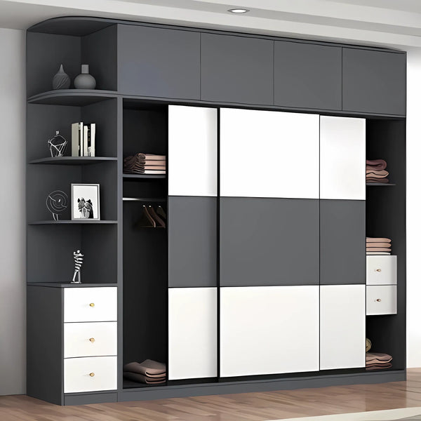 دولاب ملابس 3 ضلفة جرار 240×240 سم - رمادي ابيض - wardrobe8